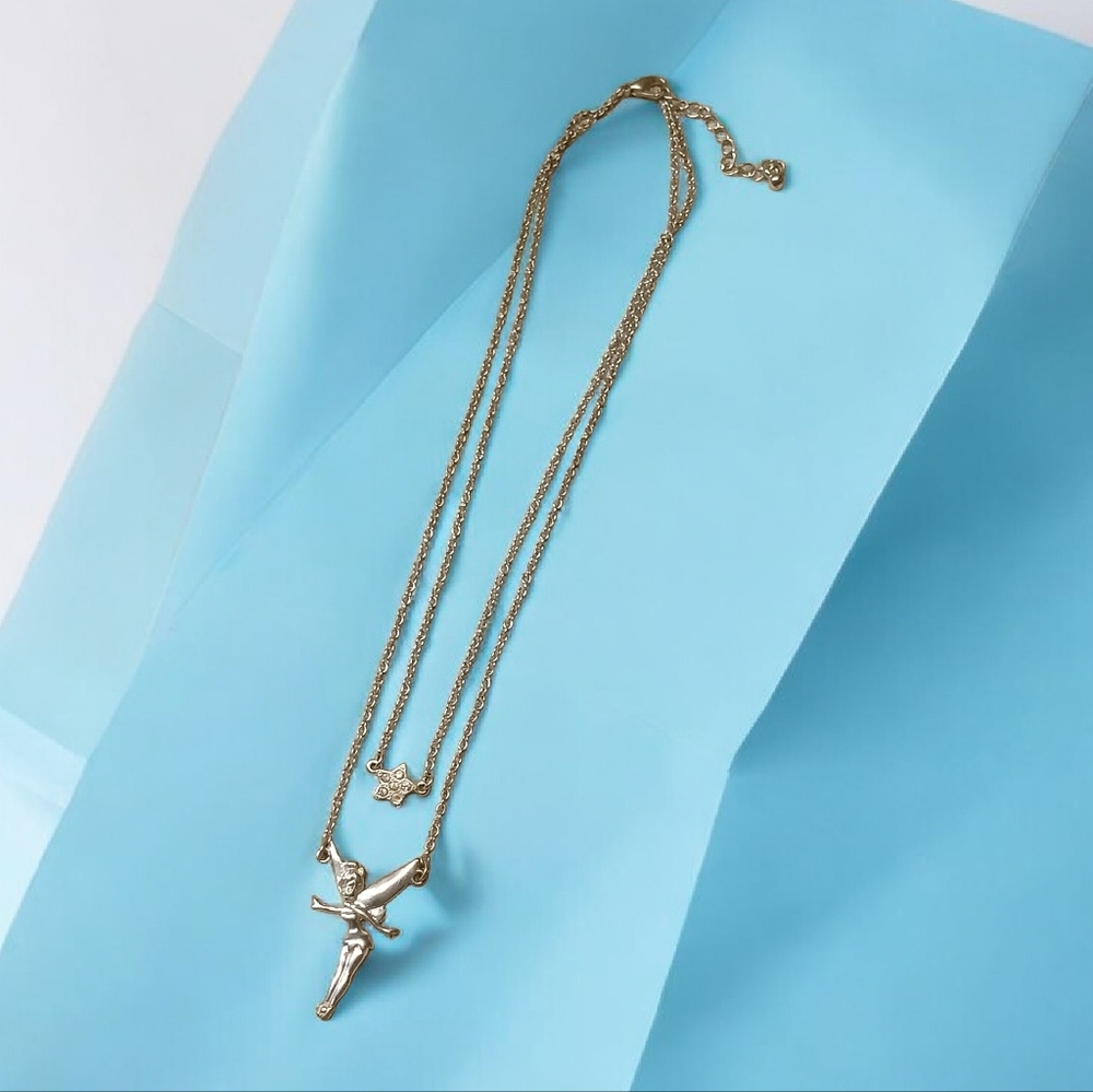 Tinker Bell Double Chain With Star Silvertone Necklace - Picture 3 of 13